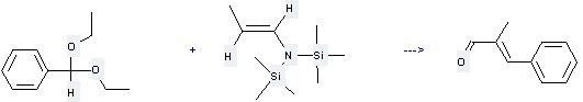 alpha-Methylcinnamaldehyde can be prepared by N,N-bis(trimethylsilyl)-(E)-propenylamine and diethoxymethyl-benzene at the temperature of -78 °C